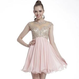 Cinderella Devine Pink Blush Short Embellished A line Chiffon Dress Sz 6